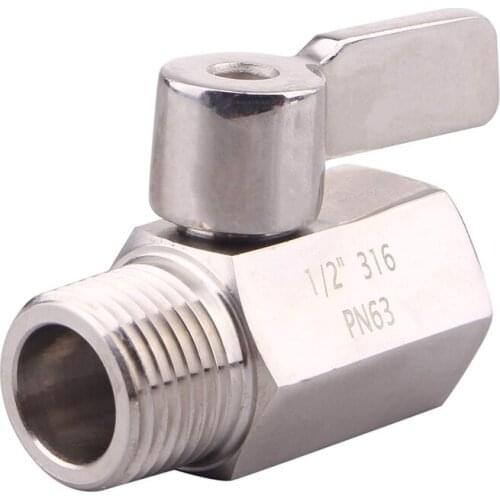 316 Stainless Steel Mini Ball Valve(1/2 inch Female x Male) NPT Thread, Water Flow Regulator Head Control Valve