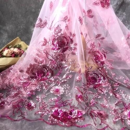Gorgeous high-end dress shiny sequined big flower wedding dress lace fabric designer fabric