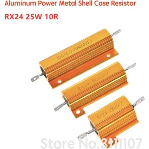RX24 25W 10R 10RJ Power Resistor Metal Shell Aluminium Gold Resistor 25Watt 10 Ohm Power Heatsink Resistance Golden Heat Sink