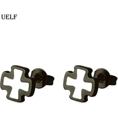 Uelf Men Women Iron Cross Punk Stainless Steel Earring For Men Piercing Stud Earrings For Women