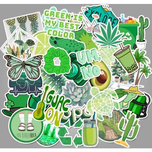 50 pcs/pack Girls' Green Graffiti PVC Waterproof Decorative Stickers Scrapbooking Stick Label Diary Stationery Album Stickers