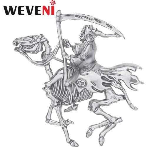 WEVENI Halloween Alloy Antique Gold Plated Skull Horse Warrior Brooches Fashion Scarf Jewelry For Women Girls Unique Party Gifts