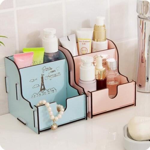 Candy Color DIY Wooden Box Desktop Business Card Storage Box Multi-purpose Makeup Organizer Remote Control Stationery Box