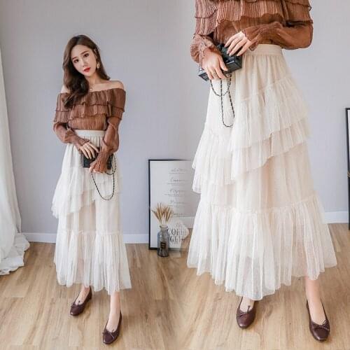 2021Spring Autumn New Elastic High Waist Slim Simple Pure Color Pleated Skirt Casual Loose Women A-line Long Skirt Frew Shipping