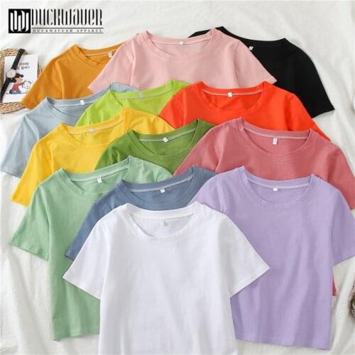 Duckwaver Minimalist Navel Exposed Women Short Tshirt 13 Colors Soild Women T Shirt Short Sleeve Female Sweet Top Tee Shirt