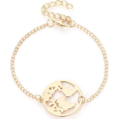 Map Shape Hollow-Out Golden Silver Plated Black Pendant Alloy Bracelets For Women