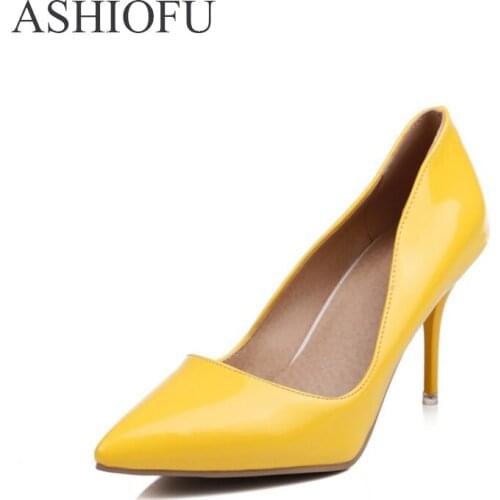 ASHIOFU New Simple Ladies High Heel Pumps Wedding Party Prom Slip-on Shoes Fashion Dating Evening Daily Wear Court Shoes