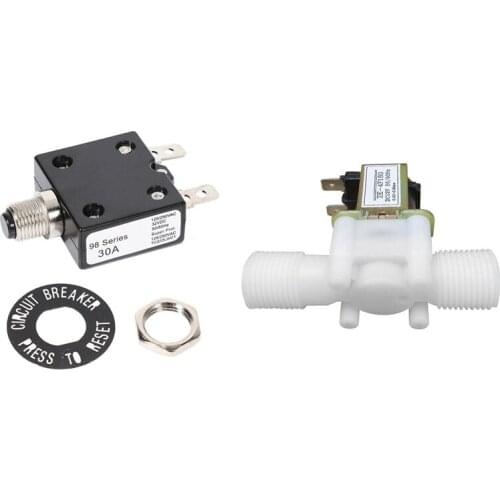 1 Pcs 30A 125/250VAC 50VDC Circuit Thermal Breaker Thermal Protector & 1 Pcs Electric Solenoid Valve
