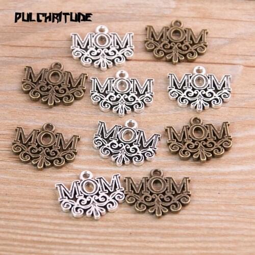 10pcs 17*20mm Metal Alloy Two Color Letter MOM Charms Pendants For Jewelry Making DIY Handmade Craft