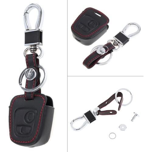 2Buttons Finest Leather Car Key Cover Protector Holder fit for Peugeot 206 207 307 / Elysee / Citroen C1 C2 C3 C4 Xsara Picasso
