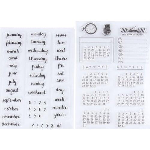 2 Pcs Calendar Design Stamp Sheets TPR Seal Decorative Letter Stamps For DIY Scrapbooking Craft Photo Album Diary Decoration