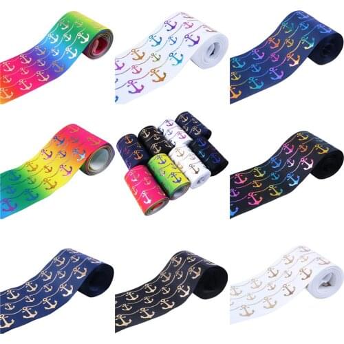 5Yards Gold Foil Dot Flower Printed Polyester Ribbon 50yards,DIY Garment Headbands Bow-knot,50Yc11965