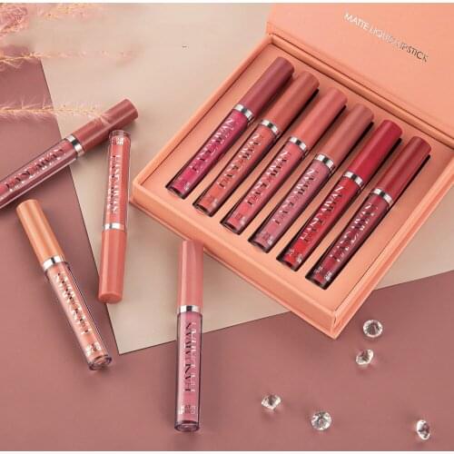 6 Colors/box Matte Liquid Lipstick Set Professional Lips Makeup Kit Nude Velvet Lip Gloss Waterproof Cosmetics Glosses