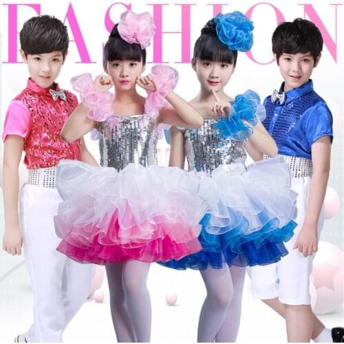 Girls ballet new childrens modern dance costumes female pettiskirt sequins veil dance stage performance clothing cheerleading