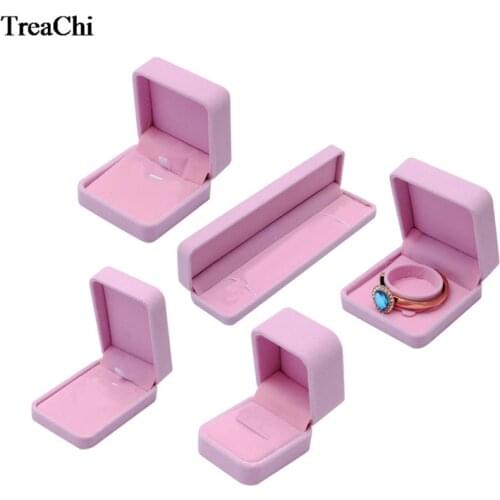 Elegant Pink Velvet Ring Jewelry Box Wedding Earrings Necklace Bracelet Storage Organizer Gift Set Box