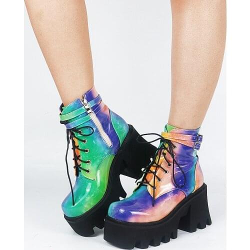 Brand Design Lolita Boots Square Heel Lace-Up Platform Women Ankle Boots With Heart Walking Comfy Fashion Woman Shoes Boots