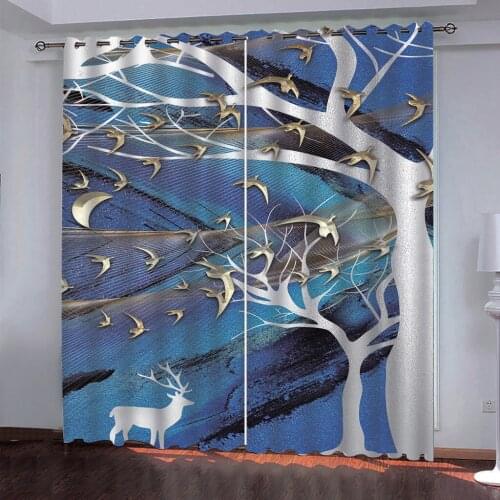 Blue curtains Customized 3d curtains simple and fresh modern cute cartoon thickening blackout curtains