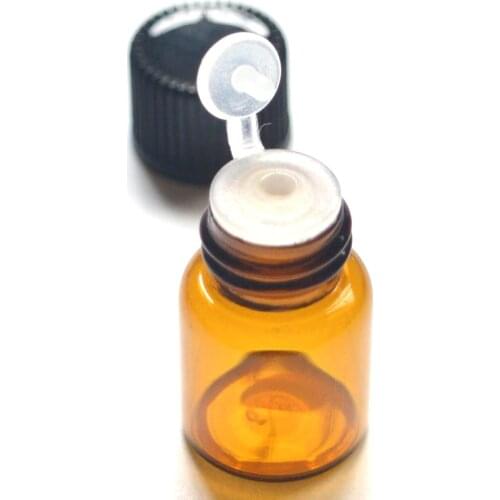 20pcs Small Amber Glass Bottle With Pull Orifice Reducer Screw Cap Mini Empty Perfume Samples Bottles 3ml Vials