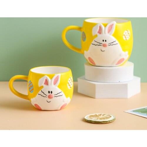 Creative cartoon hand-painted embossed cute rabbit ceramic mug coffee cups milk cup office home breakfast cup tea cup gift