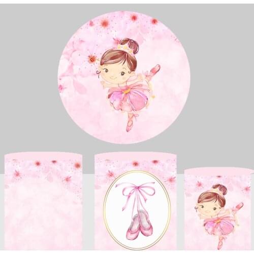 Pink Ballet Girl FLower Round Backdrop Elastic Polyester Circle Background Cylinder Cover Table Banner Party Decoration 802