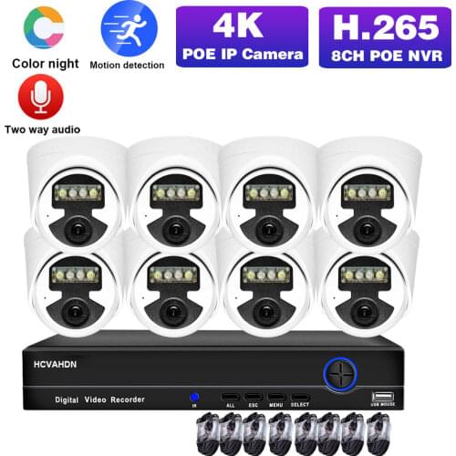 8MP POE Dome Camera System Set 4K 8 Channel NVR Kit Indoo Home Color Night Vision Video Surveillance Kit HD CCTV Security System
