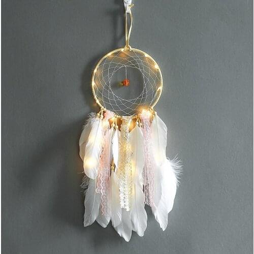 Dream Catcher LED Lighting Feather Dreamcatcher Girl Room Bell Bedroom Romantic Hanging Decoration
