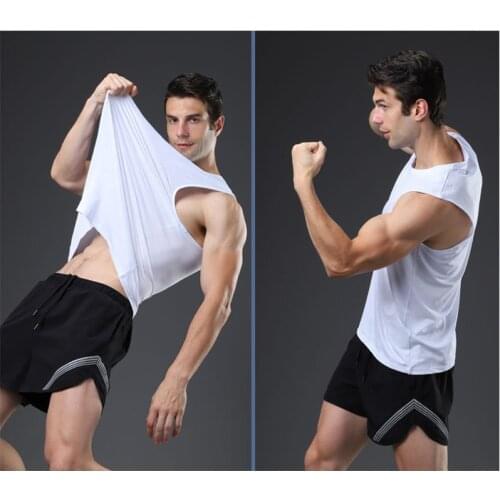 Summer Men Vest Sweatshirt Solid Color Casual Sleeveless O-Neck Polyester Quick Dry Summer Loose Fitness Top Sports Tanks Tops