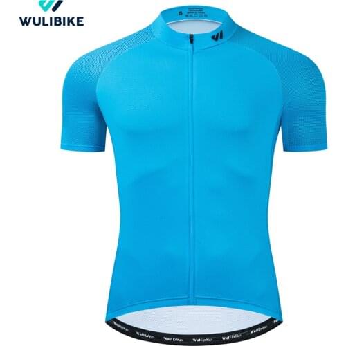 Wulibike Youth Cycling Jersey Mens Short Sleeve Jerseys Summer Pure color Bicycle Anti-UV Sportwear Breathable Sky Blue