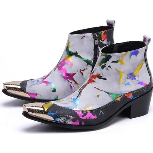 New Autumn Winter Genuine Leather High Heels Men Boots Vintage Business Work Formal Dress Shoes High Quality Mens Chelsea Boots