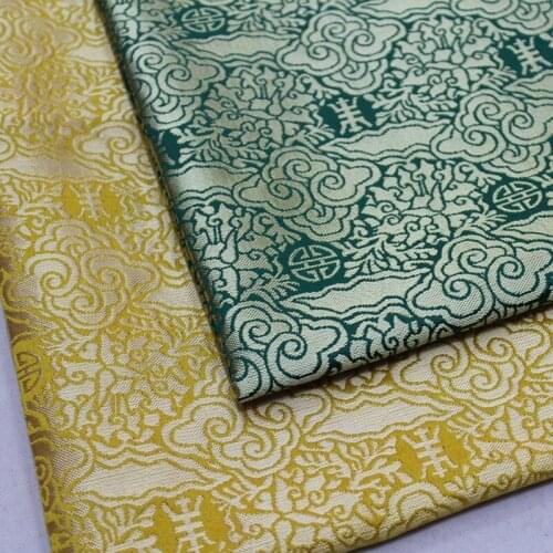 NCF223 Yellow/Green Auspicious Clouds Chinese Style Jacquard Satin Dress Fabric Home Decoration Fabric Packing Decoration