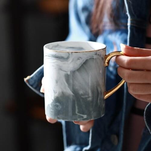 2019 new, Nordic style marble ceramic cup mug office coffee cup breakfast cup couple models cup, 400lm with Phnom Penh milk cup