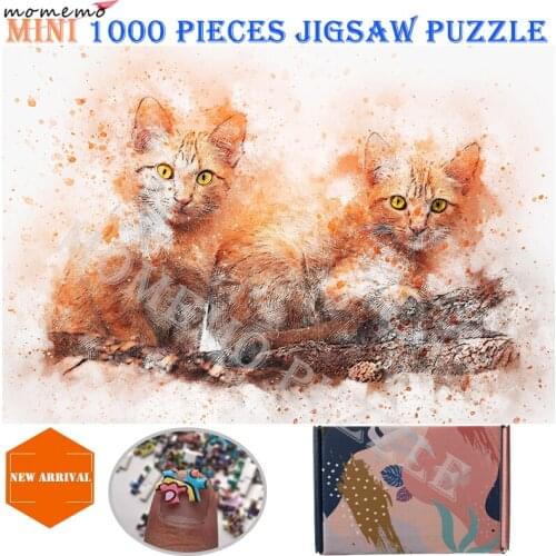 MOMEMO Cat Painting Puzzle 1000 Pieces Watercolor Painting Jigsaw Puzzle 1000 Pieces Wooden Jigsaw Puzzle DIY Assembling Toys