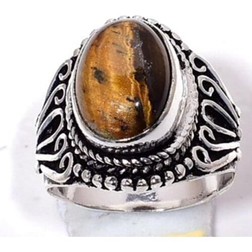 Genuine Tiger Eye Ring Silver Overlay over Copper, Hand Made Women Jewelry gift , USA Size : 8