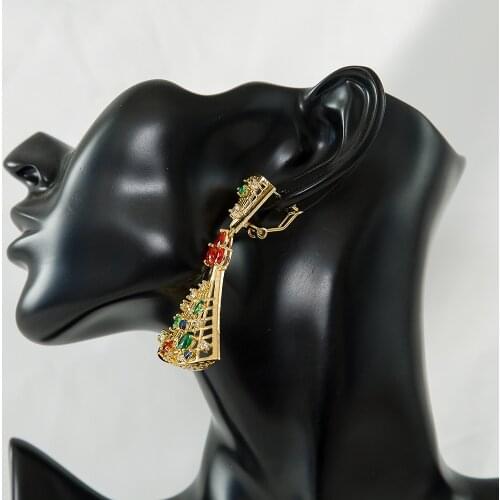 Hollow Out Fan Shaped Inlaid Color Crystal Women Earring Exquisite Cute Style New Design Party Date Attendance