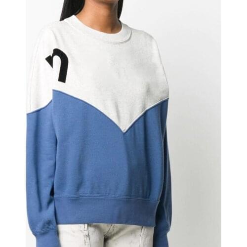 Spring Autumn Women Slim Loose Fashion Hit Color Spliced Flocking Cotton Pullovers Female High Street Top Ladies Sweatshirt ML87