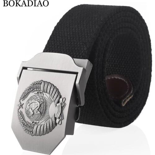 BOKADIAO Men&Women Canvas belt 3D Soviet National Emblem metal buckle jeans belt CCCP Army tactical belts for men Military strap