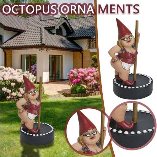 Garden Pole Dancing Gnome Resin Gnome Statue Indoor/Outdoor Sculpture For Patio Yard Lawn Funny Statue Garden Decoration