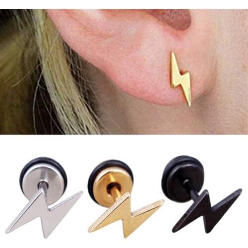 2020 Unisex Punk Thunder Earrings Stainless Steel Women Men Jewelry Gift Lightning Bolt Stud Earrings Piercing Jewelry