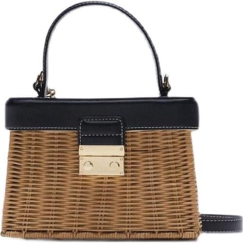 TOBO ZA Customized Flip Woven Crossbody Bags Casual Portable for Women Basket Straw Rattan Bag Women Box Vintage Straw Handbag