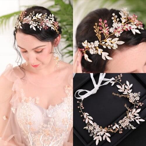 Wedding Headpiece Gold Tiaras Hair Vines Bridal Women Hairbands Hair Accessories Silver Color Headbands Flower Hair Jewelry