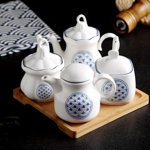 Japanese ceramic spice jar creative soy sauce bottle salt jar set kitchen chili oil pot household seasoning storage bottle