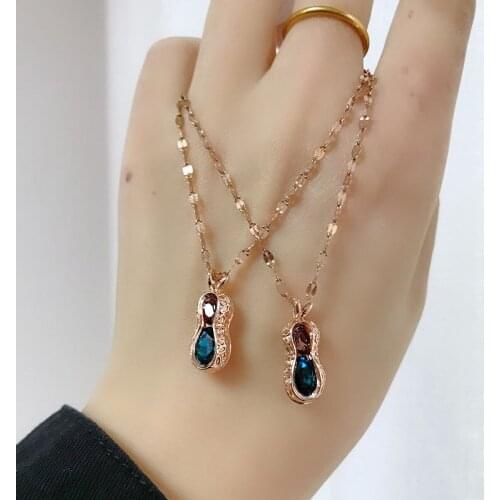UUNICO Jewelry Lady Necklace Elegant Peanut Shape Pendant Zircon Artificial Semiprecious Stone Pendant Titanium Steel