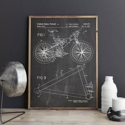 Mountain Bike Patent Print Cycling Artwork Bicycle Wall Art Bike Posters Room Decor Vintage Blueprint Canvas Painting Gift idea