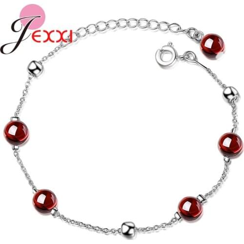 Woman New Fashion Red Garnet Round Pendant Bracelets Bangles Adjustable For Women Lady Girls Fashion Jewelry
