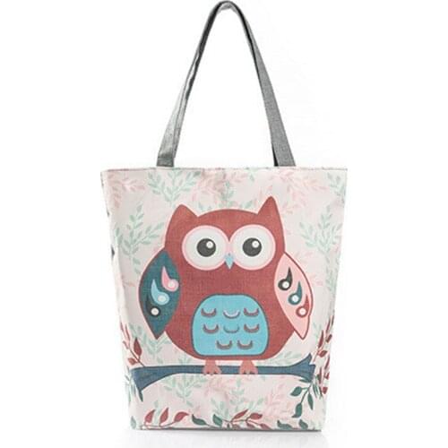Ladies Single Shoulder Handbag Simple Beach Bag Floral Owl Printed Womens Casual Tote Female Daily Use Female Shopping Bag