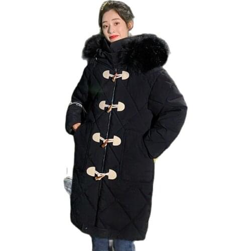 Plus Size Clothing Women Fashion Winter Long Coat Thicken Horn button Warm Overcoat Down Cotton Padded Jackets Outwear Parkas