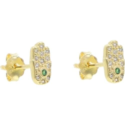 100% 925 Sterling Silver Studs Earrings for Women Gold Silver Color Tiny eye hamsa Crystal Zircon cz Earrings Minimalist Jewelry