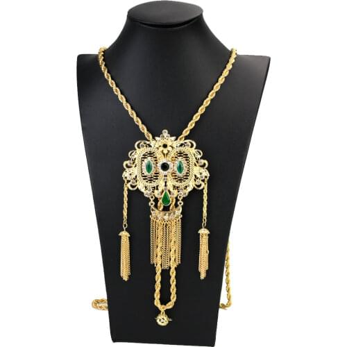 Sunspicems Algerian Krafach Kravash Crystal Long Pendant Necklace for Women Chain Gold Color France Wedding Jewelry Gift