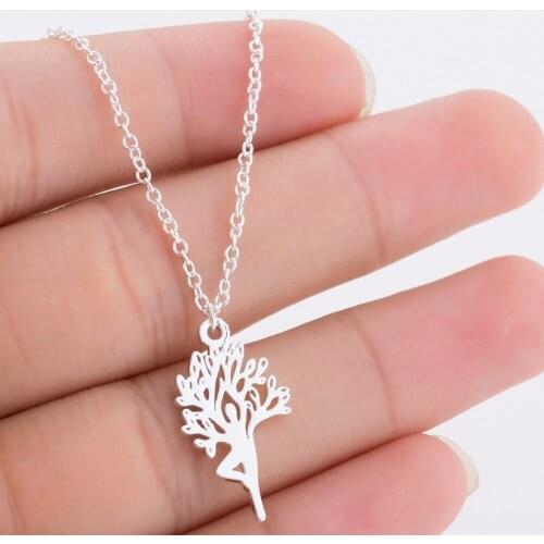 Women Indian Jewelry Yoga Sport Tree of Life Necklace Stainless Steel Creative Chain Link Plant Pendant & Necklace