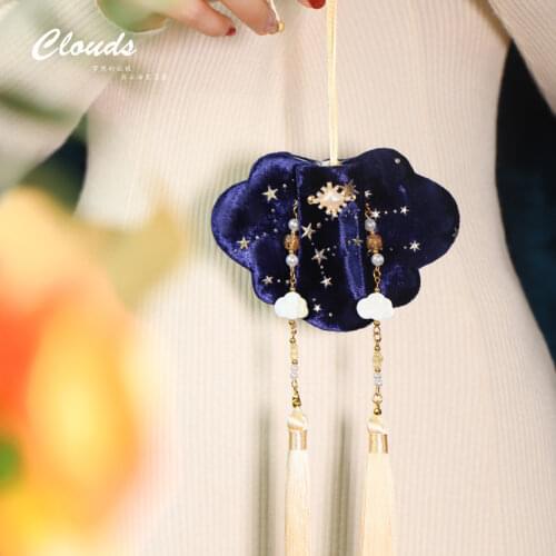 Gold Stamp Velvet Chinese Style Jewelry Storage Bag Vintage Cloud Sachet Pouch Lucky Jade Tassel Pendant Drawstring Bag Gift Bag